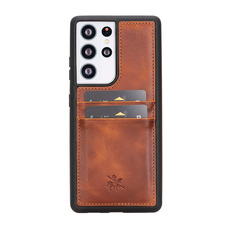 Luxury Brown Leather Samsung Galaxy S21 Ultra Back Cover Case with Card Holder - Venito – 1