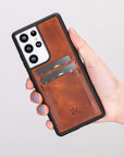 Luxury Brown Leather Samsung Galaxy S21 Ultra Back Cover Case with Card Holder - Venito – 2
