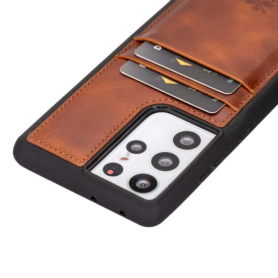 Luxury Brown Leather Samsung Galaxy S21 Ultra Back Cover Case with Card Holder - Venito – 3