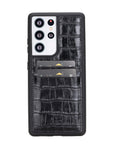 Luxury Black Crocodile Leather Samsung Galaxy S21 Ultra Back Cover Case with Card Holder - Venito – 1