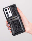Luxury Black Crocodile Leather Samsung Galaxy S21 Ultra Back Cover Case with Card Holder - Venito – 2