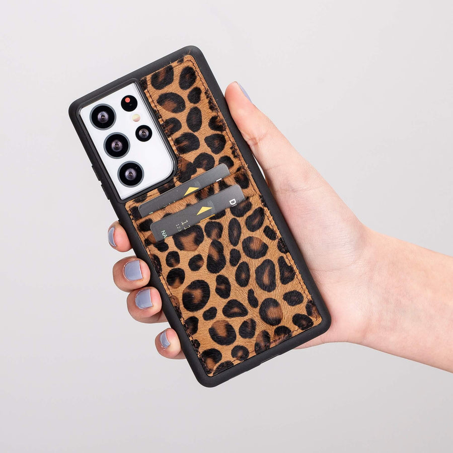 Luxury Leopard Leather Samsung Galaxy S21 Ultra Back Cover Case with Card Holder - Venito – 3