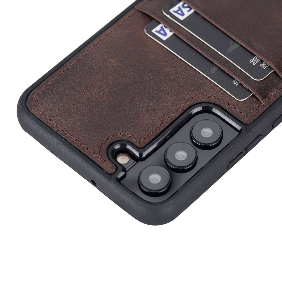 Luxury Dark Brown Leather Samsung Galaxy S22 Plus Back Cover Case with Card Holder - Venito – 1