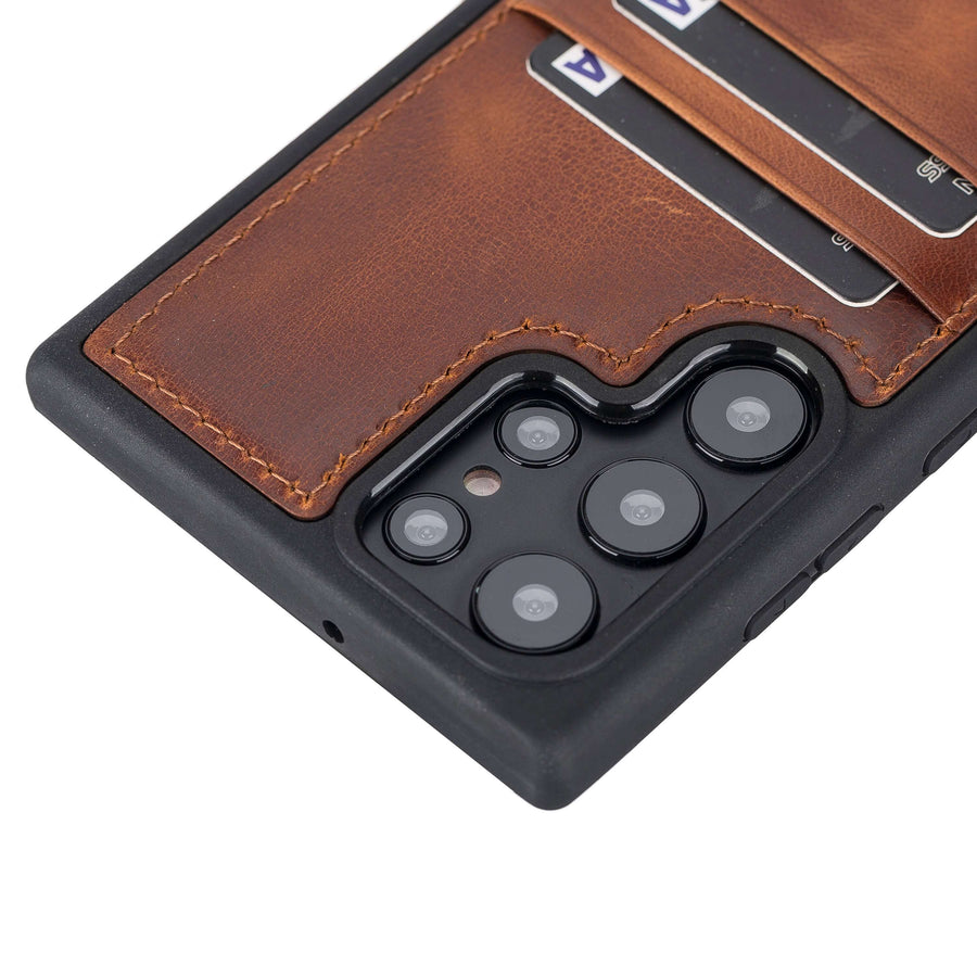 Luxury Brown Leather Samsung Galaxy S22 Ultra Back Cover Case with Card Holder - Venito – 1