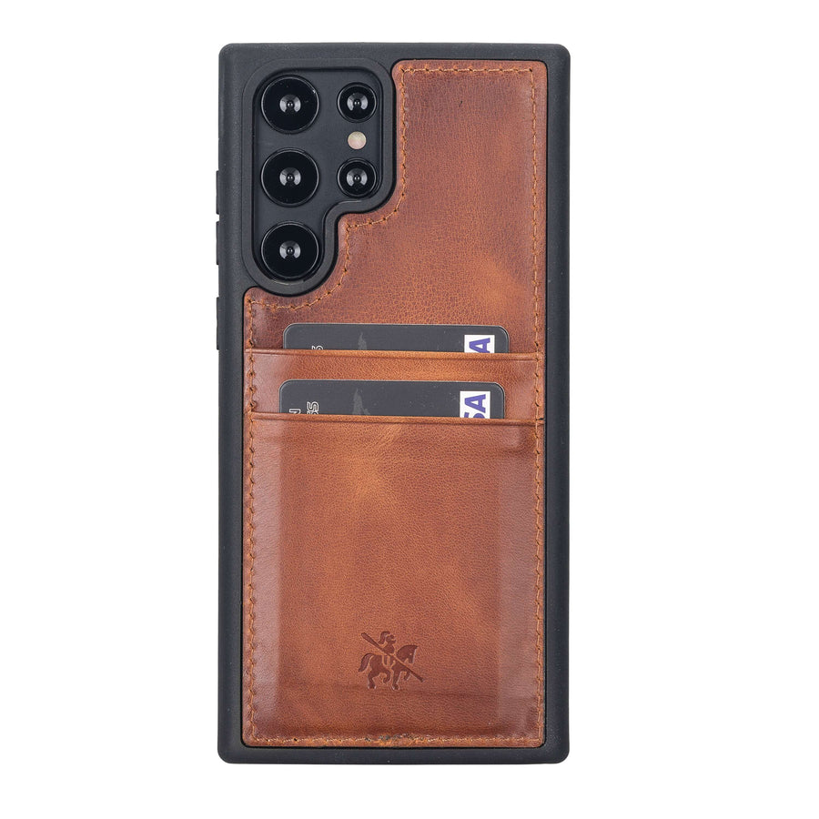 Luxury Brown Leather Samsung Galaxy S22 Ultra Back Cover Case with Card Holder - Venito – 2
