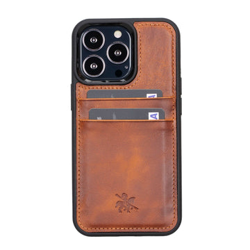 Luxury Brown Leather iPhone 13 Pro Max Back Cover Case with Card Holder - Venito – 1