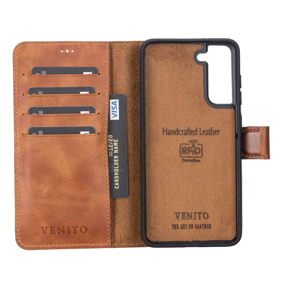 Luxury Brown Leather Samsung Galaxy S21 FE Detachable Wallet Case with Card Holder - Venito - 2