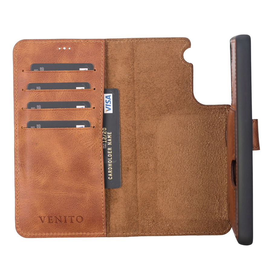 Luxury Brown Leather Samsung Galaxy S21 FE Detachable Wallet Case with Card Holder - Venito - 3