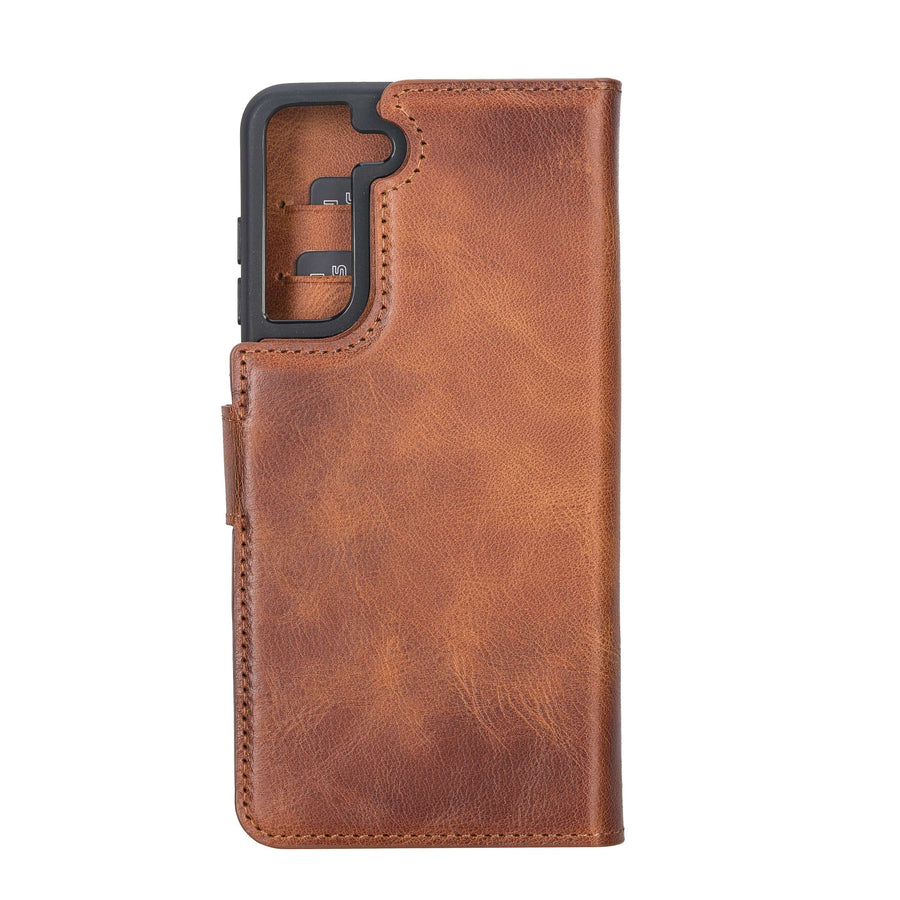 Luxury Brown Leather Samsung Galaxy S21 FE Detachable Wallet Case with Card Holder - Venito - 9