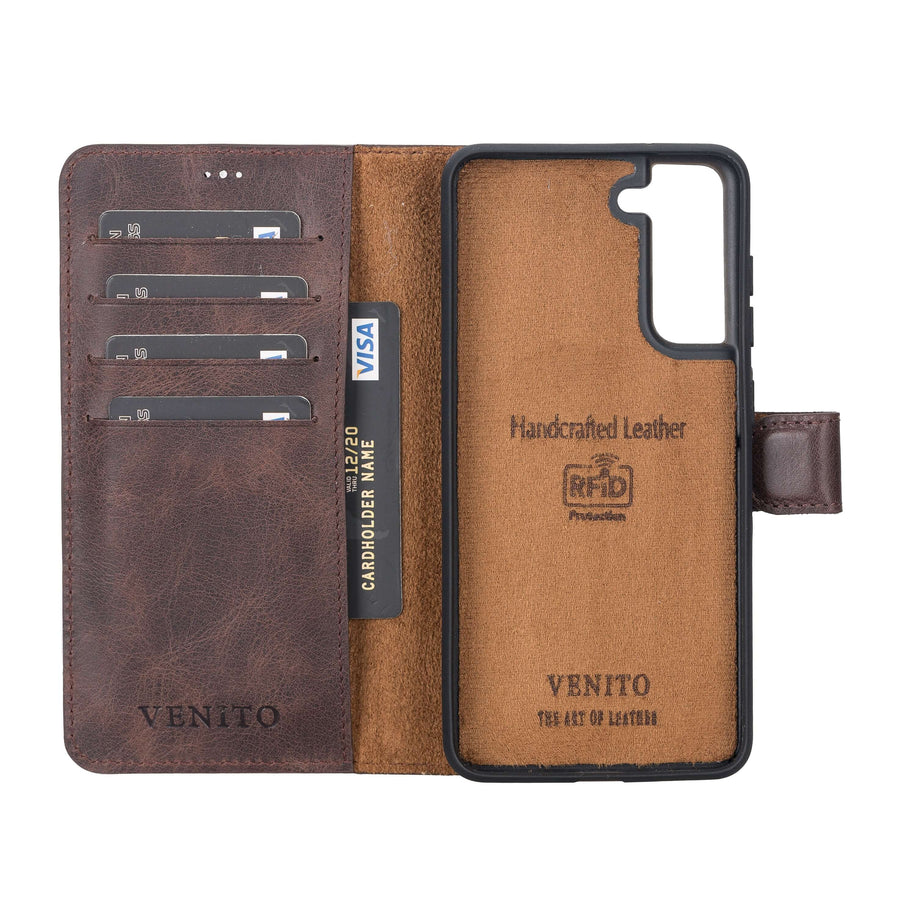 Luxury Dark Brown Leather Samsung Galaxy S21 FE Detachable Wallet Case with Card Holder - Venito - 2