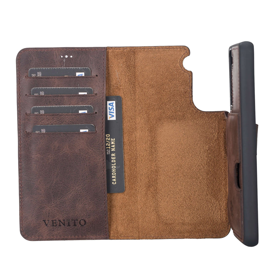 Luxury Dark Brown Leather Samsung Galaxy S21 FE Detachable Wallet Case with Card Holder - Venito - 3