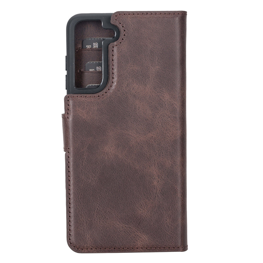 Luxury Dark Brown Leather Samsung Galaxy S21 FE Detachable Wallet Case with Card Holder - Venito - 9