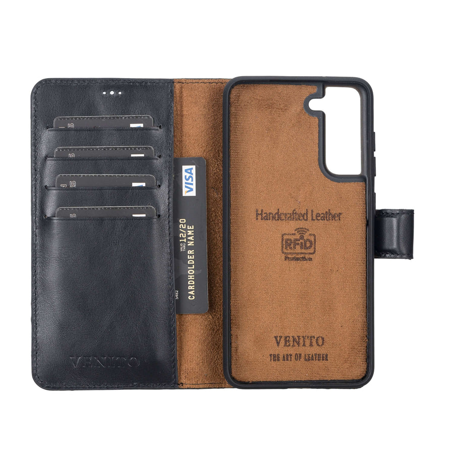 Luxury Black Leather Samsung Galaxy S21 FE Detachable Wallet Case with Card Holder - Venito - 2