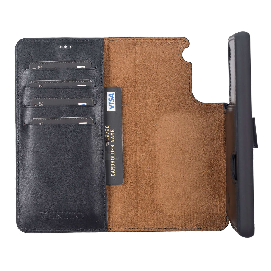 Luxury Black Leather Samsung Galaxy S21 FE Detachable Wallet Case with Card Holder - Venito - 3