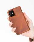 Luxury Brown Leather iPhone 12 Mini Detachable Wallet Case with Card Holder & MagSafe - Venito - 7