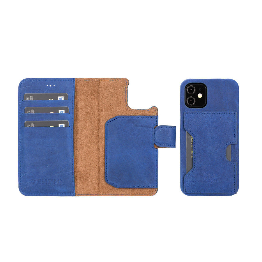 Luxury Blue Leather iPhone 12 Mini Detachable Wallet Case with Card Holder & MagSafe - Venito - 1