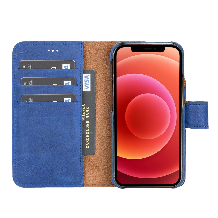 Luxury Blue Leather iPhone 12 Mini Detachable Wallet Case with Card Holder & MagSafe - Venito - 2