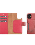 Luxury Red Leather iPhone 12 Mini Detachable Wallet Case with Card Holder & MagSafe - Venito - 1