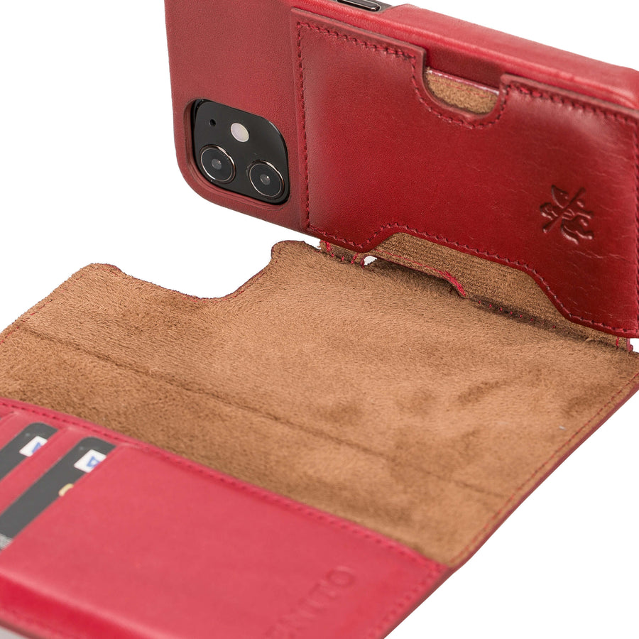 Luxury Red Leather iPhone 12 Mini Detachable Wallet Case with Card Holder & MagSafe - Venito - 3