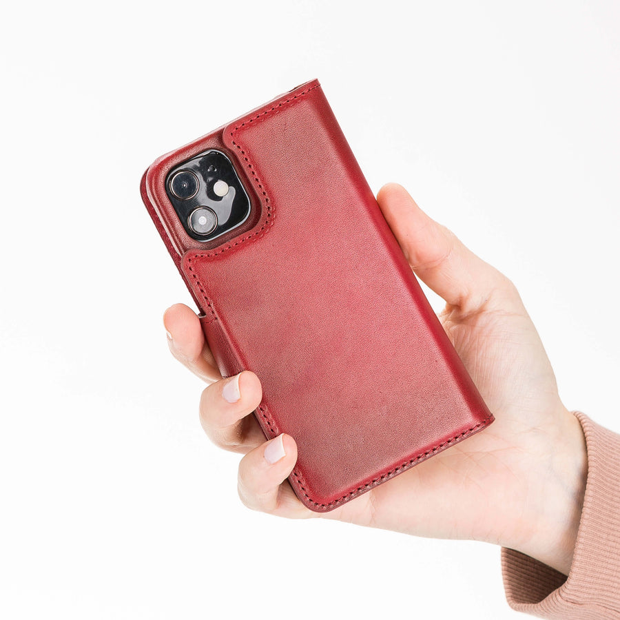 Luxury Red Leather iPhone 12 Mini Detachable Wallet Case with Card Holder & MagSafe - Venito - 7