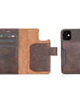 Luxury Dark Brown Leather iPhone 12 Mini Detachable Wallet Case with Card Holder & MagSafe - Venito - 1