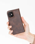 Luxury Dark Brown Leather iPhone 12 Mini Detachable Wallet Case with Card Holder & MagSafe - Venito - 7
