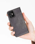 Luxury Gray Leather iPhone 12 Mini Detachable Wallet Case with Card Holder & MagSafe - Venito - 7