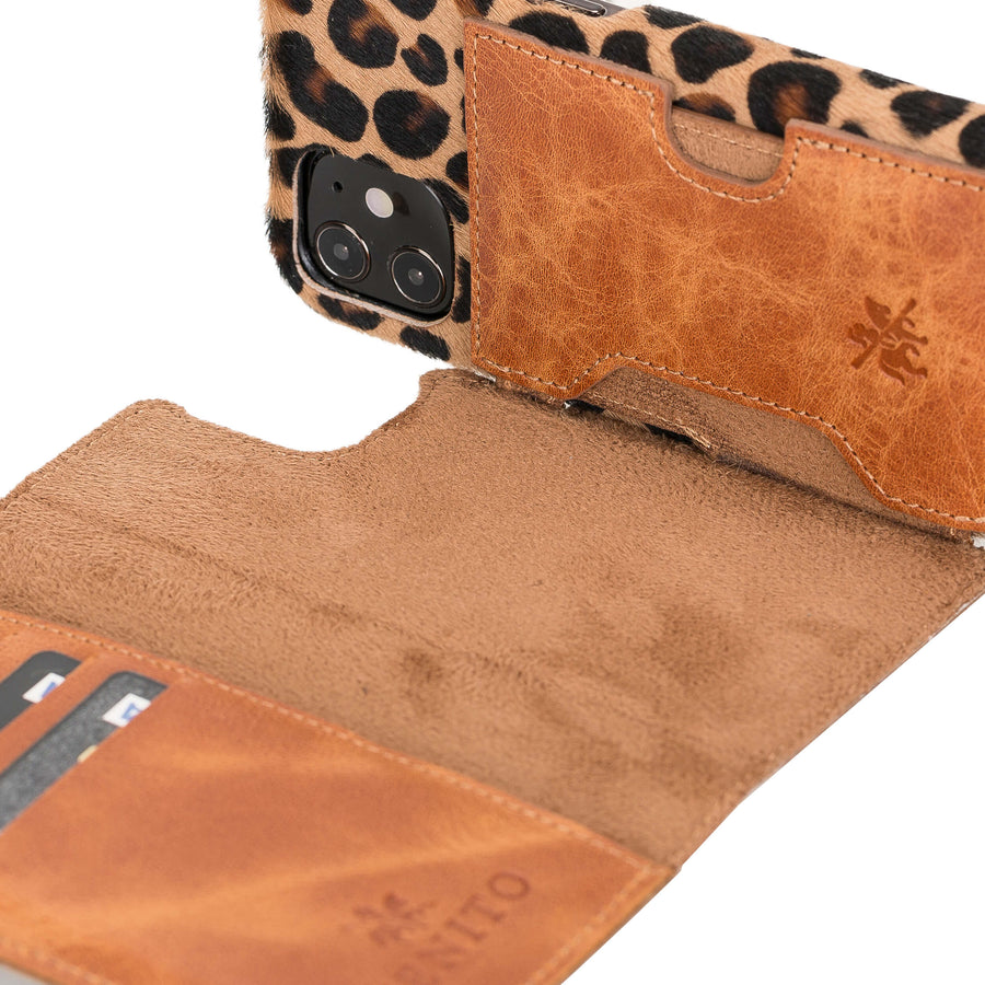 Luxury Leopard Leather iPhone 12 Mini Detachable Wallet Case with Card Holder & MagSafe - Venito - 3
