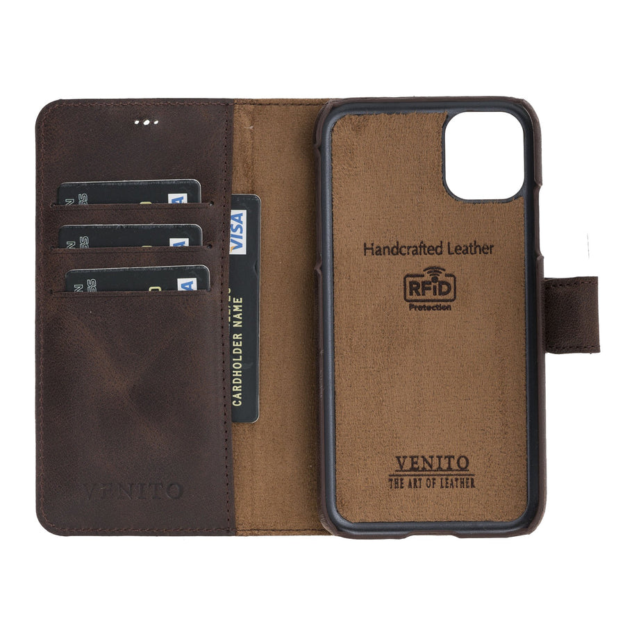 Luxury Dark Brown Leather iPhone 11 Detachable Wallet Case with Card Holder  - Venito - 3