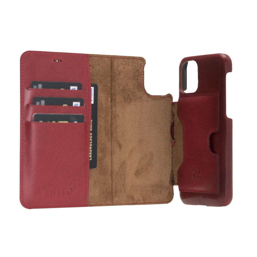 Luxury Red Leather iPhone 11 Pro Detachable Wallet Case with Card Holder - Venito - 2