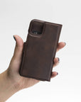 Luxury Dark Brown Leather iPhone 11 Pro Detachable Wallet Case with Card Holder - Venito - 9