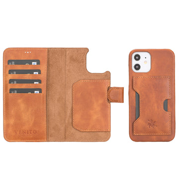 Luxury Brown Leather iPhone 12 Detachable Wallet Case with Card Holder & MagSafe - Venito - 1