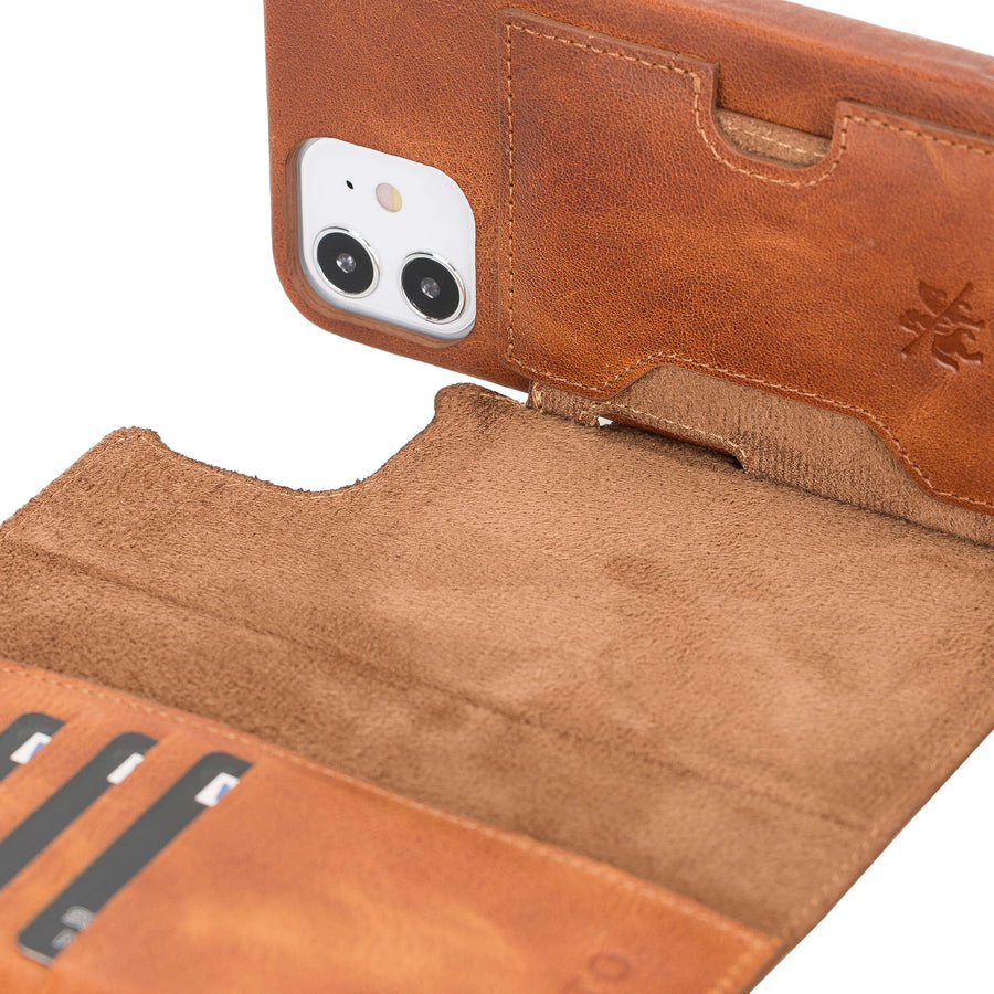 Luxury Brown Leather iPhone 12 Detachable Wallet Case with Card Holder & MagSafe - Venito - 3