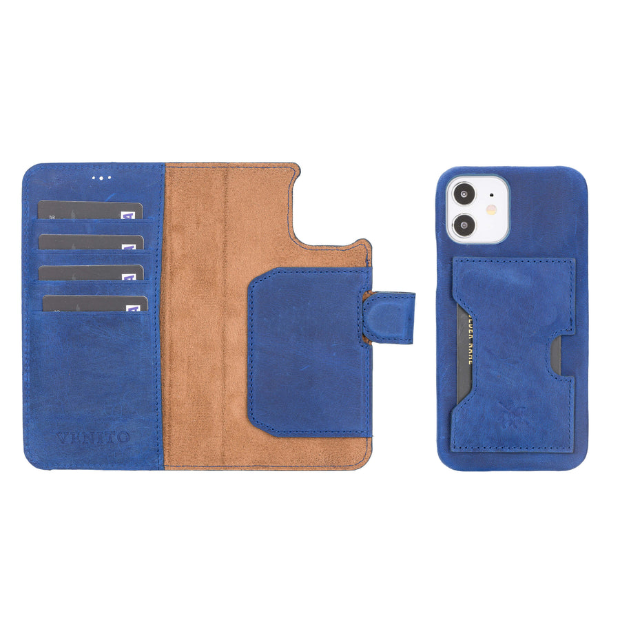 Luxury Blue Leather iPhone 12 Detachable Wallet Case with Card Holder & MagSafe - Venito - 1