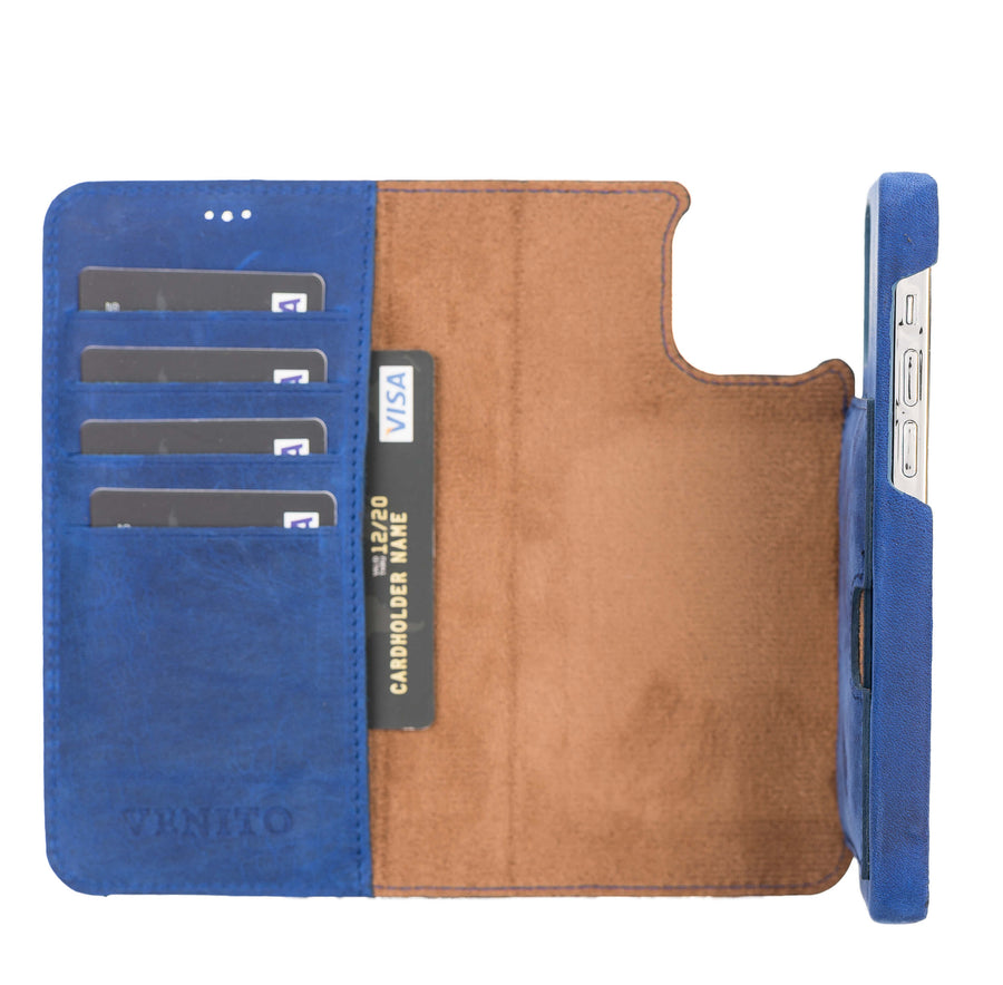 Luxury Blue Leather iPhone 12 Detachable Wallet Case with Card Holder & MagSafe - Venito - 2