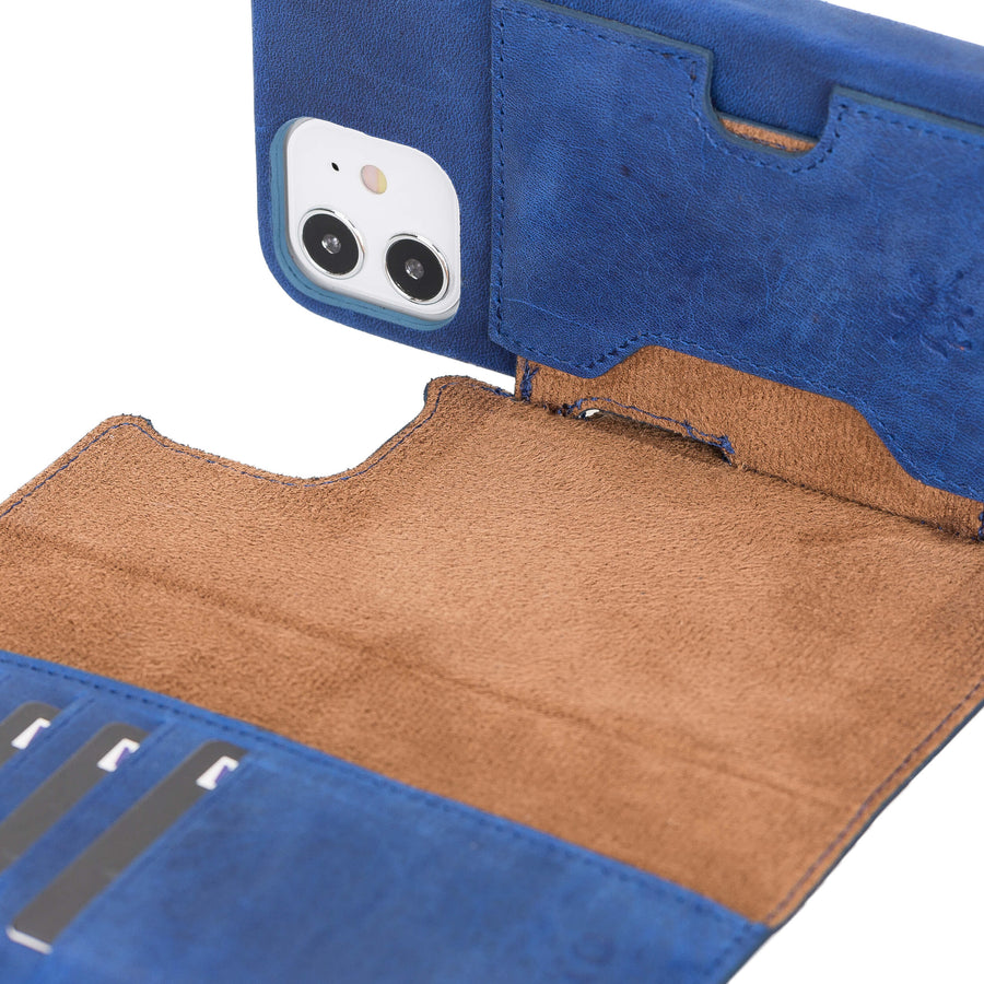 Luxury Blue Leather iPhone 12 Detachable Wallet Case with Card Holder & MagSafe - Venito - 3