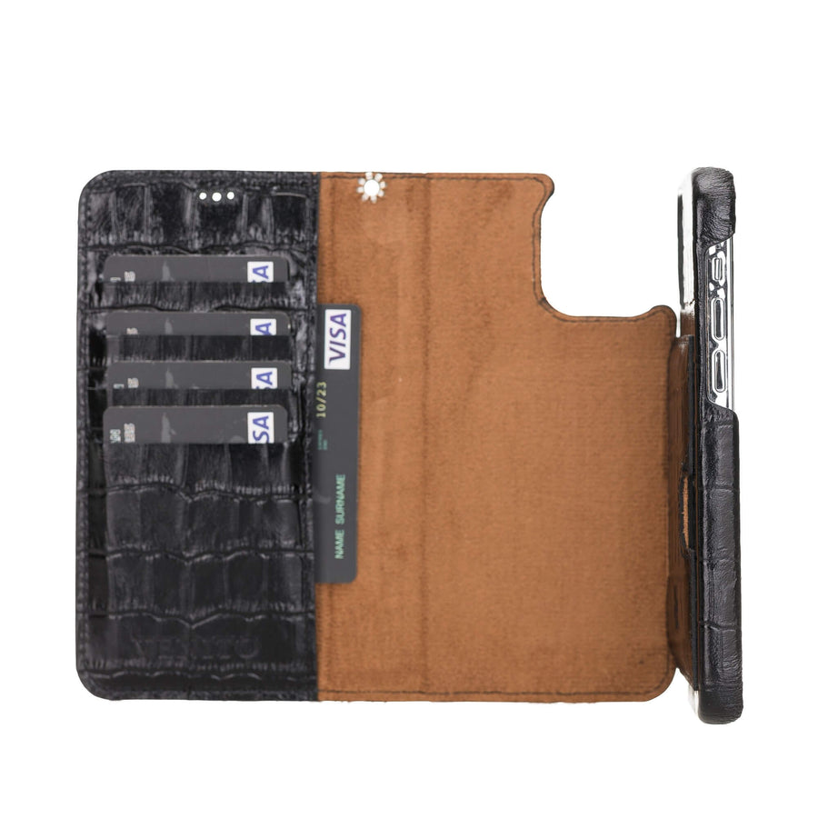 Luxury Black Crocodile Leather iPhone 12 Detachable Wallet Case with Card Holder & MagSafe - Venito - 3