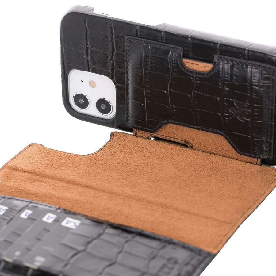 Luxury Black Crocodile Leather iPhone 12 Detachable Wallet Case with Card Holder & MagSafe - Venito - 4
