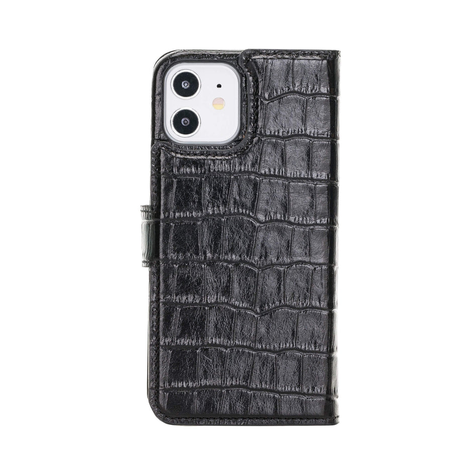 Luxury Black Crocodile Leather iPhone 12 Detachable Wallet Case with Card Holder & MagSafe - Venito - 8