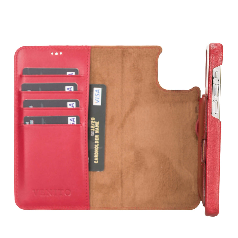 Luxury Red Leather iPhone 12 Detachable Wallet Case with Card Holder & MagSafe - Venito - 2