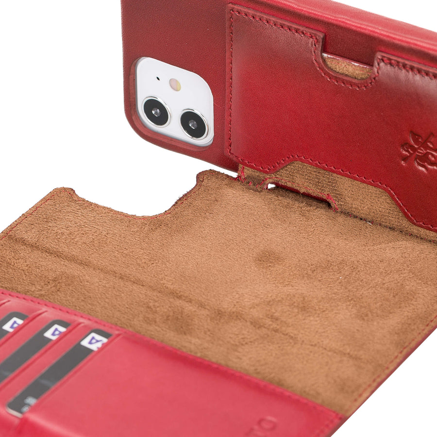Luxury Red Leather iPhone 12 Detachable Wallet Case with Card Holder & MagSafe - Venito - 3