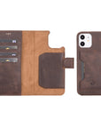 Luxury Dark Brown Leather iPhone 12 Detachable Wallet Case with Card Holder & MagSafe - Venito - 1