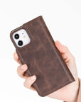 Luxury Dark Brown Leather iPhone 12 Detachable Wallet Case with Card Holder & MagSafe - Venito - 7
