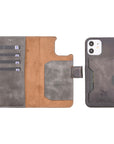 Luxury Gray Leather iPhone 12 Detachable Wallet Case with Card Holder & MagSafe - Venito - 1