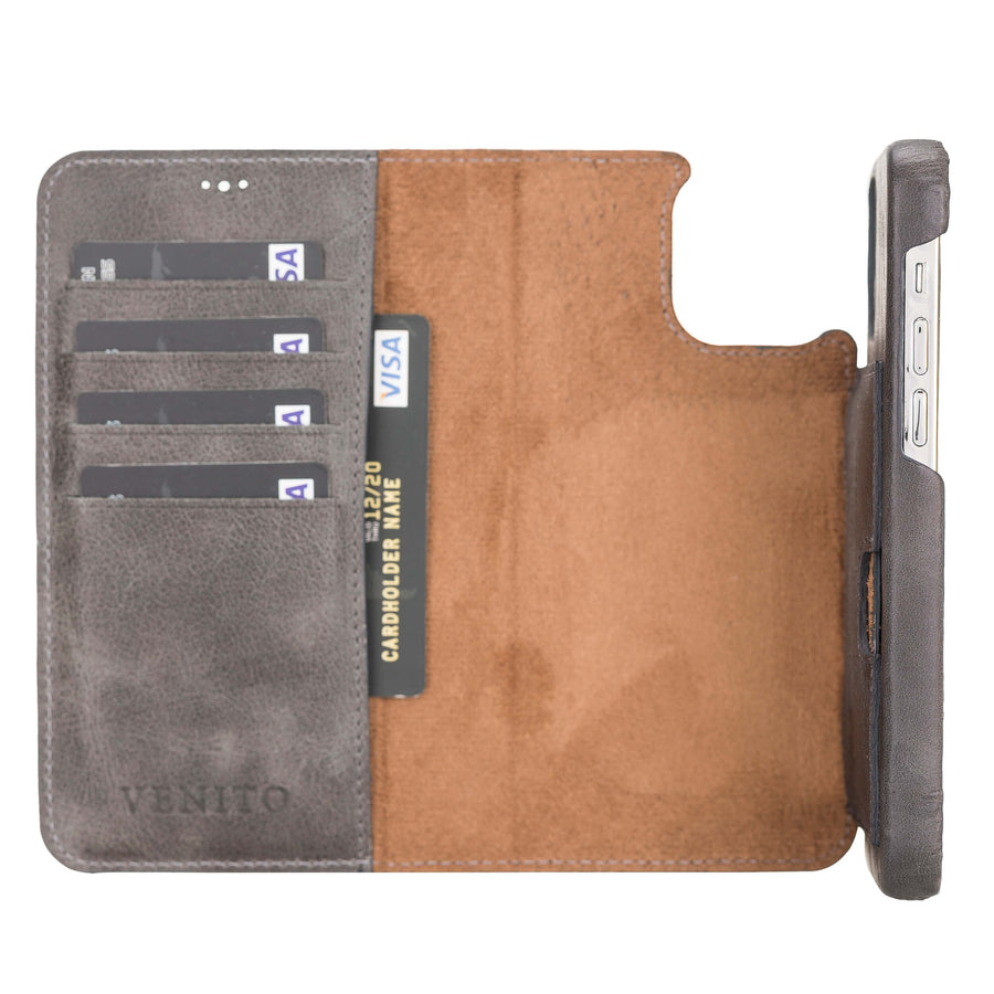 Luxury Gray Leather iPhone 12 Detachable Wallet Case with Card Holder & MagSafe - Venito - 2