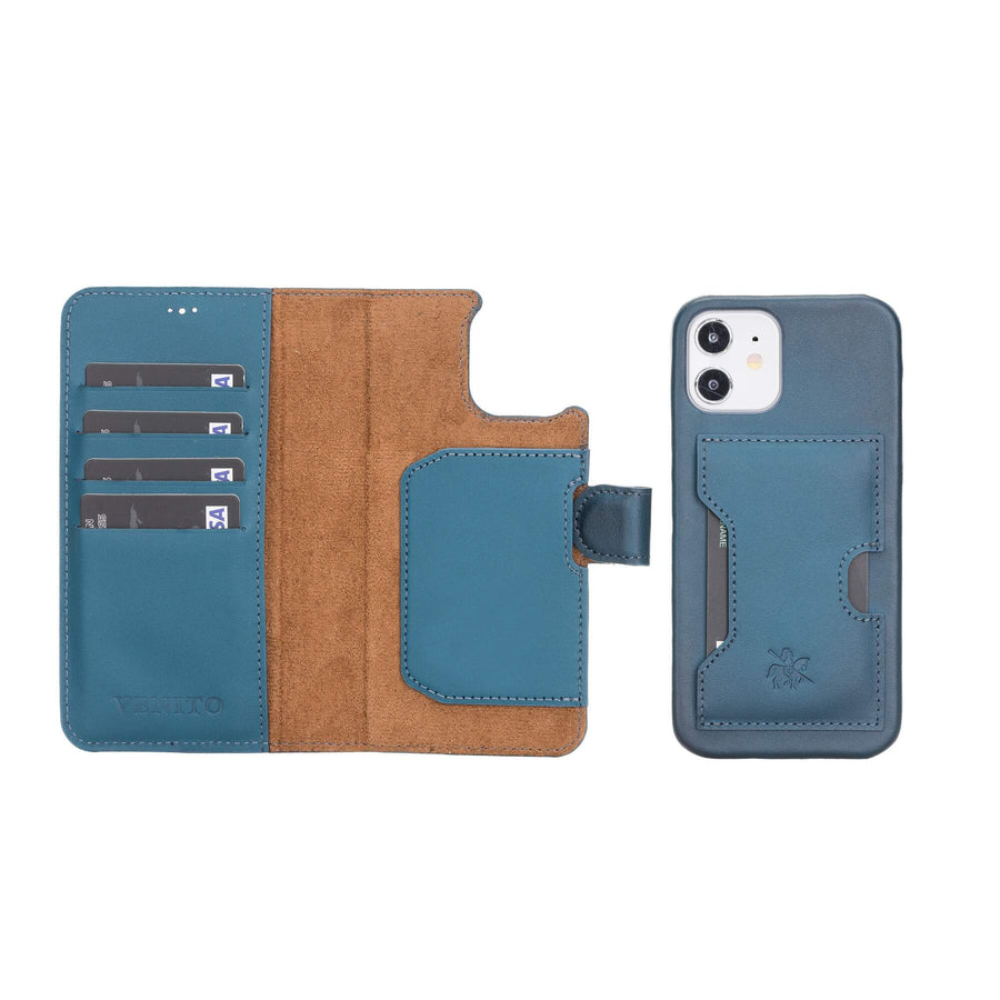 Luxury Pacific Blue Leather iPhone 12 Detachable Wallet Case with Card Holder & MagSafe - Venito - 1