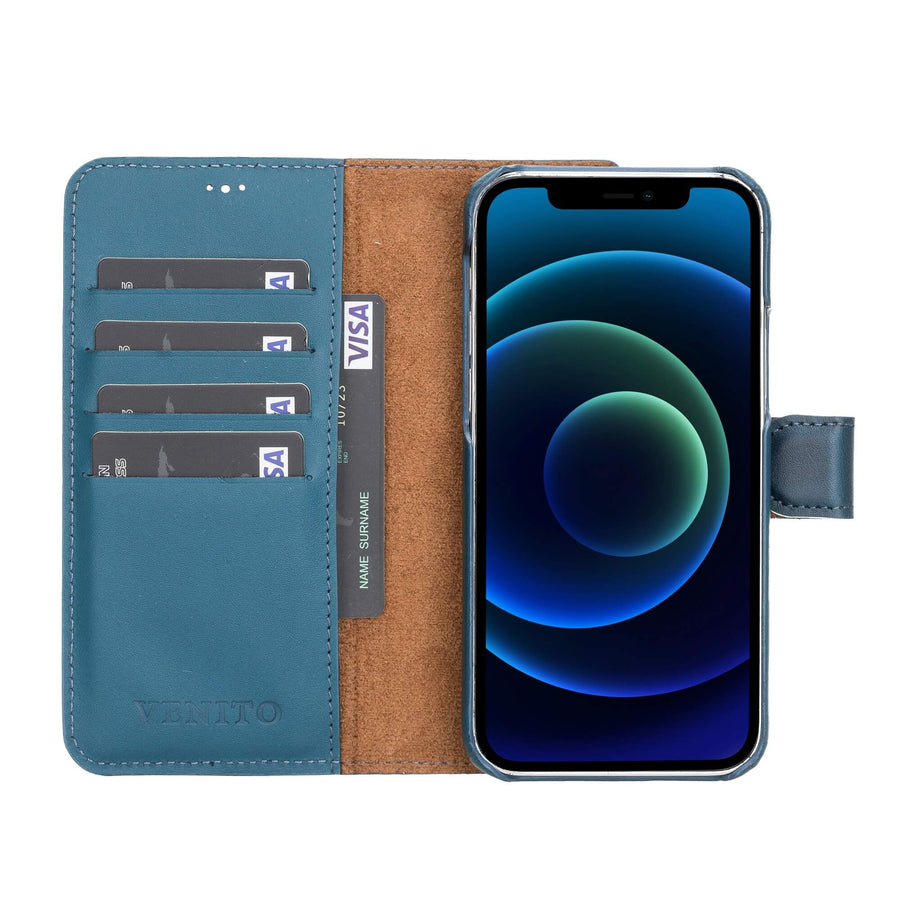Luxury Pacific Blue Leather iPhone 12 Detachable Wallet Case with Card Holder & MagSafe - Venito - 2