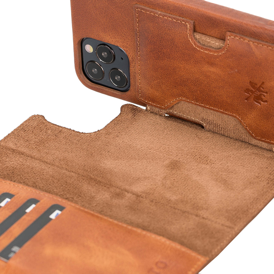 Luxury Brown Leather iPhone 12 Pro Detachable Wallet Case with Card Holder & MagSafe - Venito - 3
