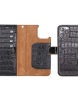Luxury Black Crocodile Leather iPhone 12 Pro Detachable Wallet Case with Card Holder & MagSafe - Venito - 1