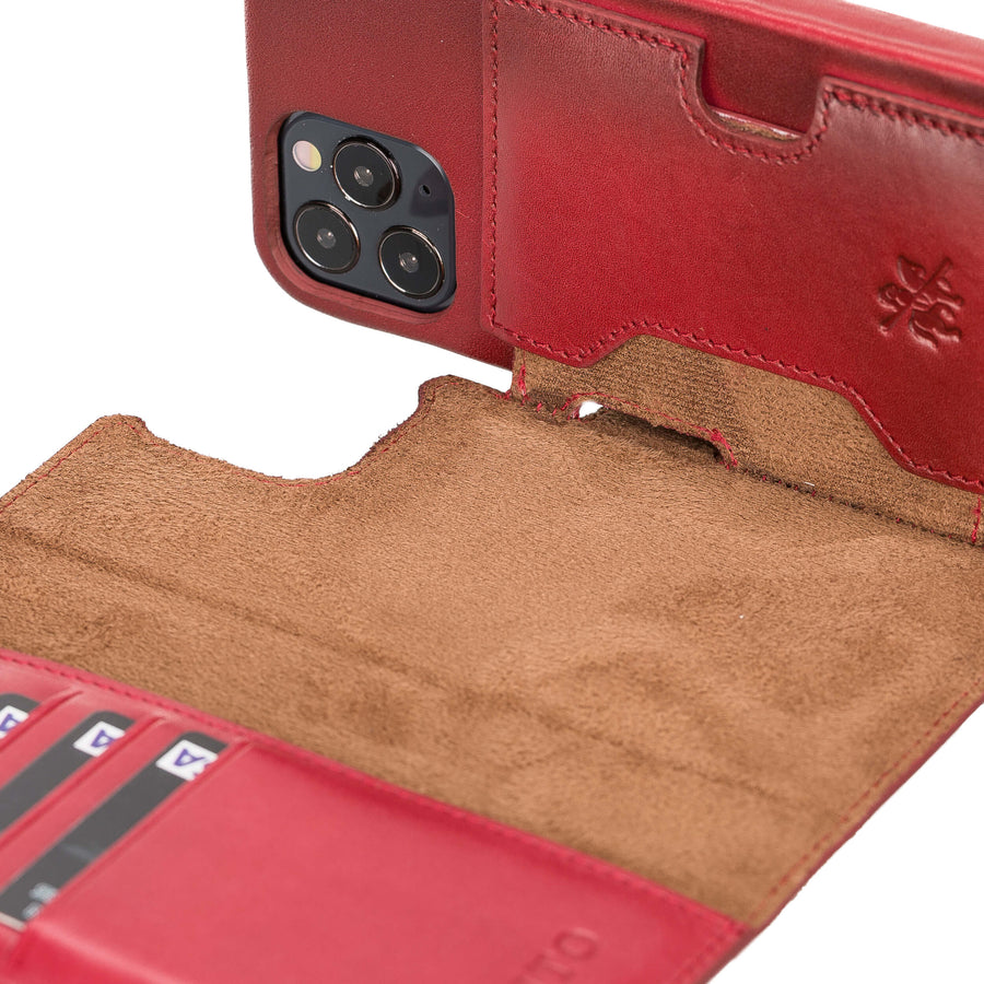 Luxury Red Leather iPhone 12 Pro Detachable Wallet Case with Card Holder & MagSafe - Venito - 3